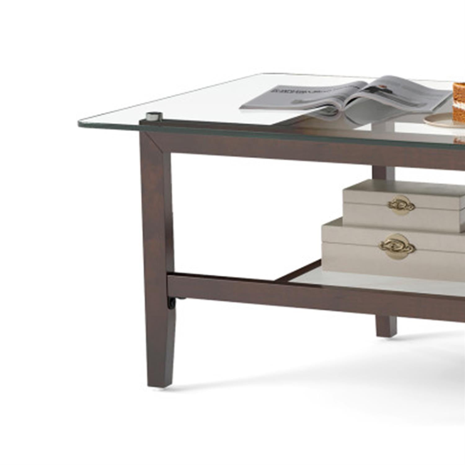 Demi Bonn 2-Tier Rectangular Glass Coffee Table, Dining Center Tables with Storage Shelf for Living Room, Bedroom, Office and Balcony, Brown