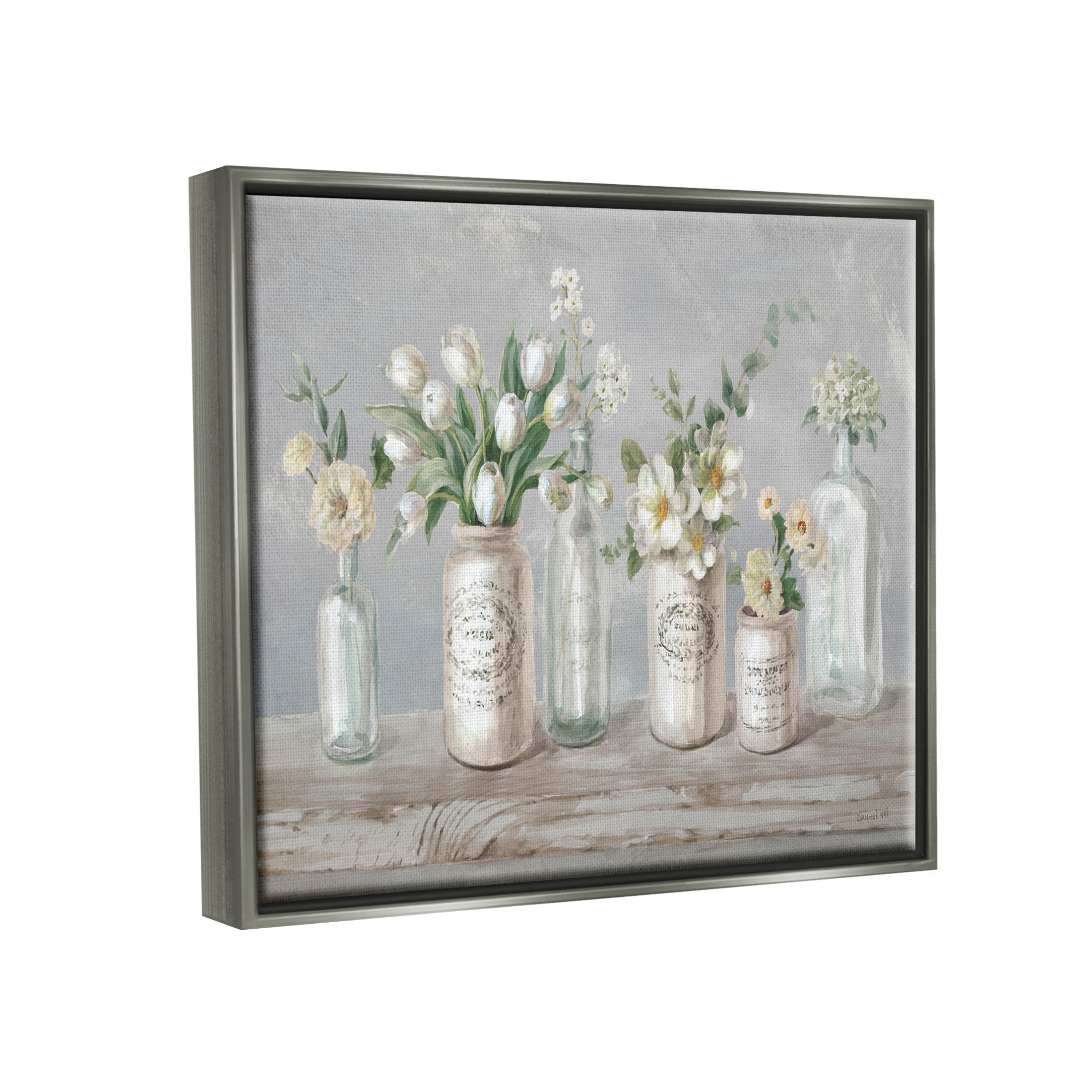Stupell Industries Traditional Flower Arrangement Vases Painting Luster Gray Floating Framed Canvas Print Wall Art, Design by Danhui Nai