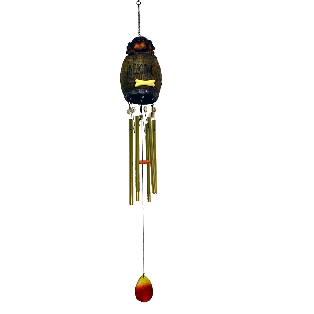Black Dog Inside Barrel Wind Chime Outdoor Garden Windchimes