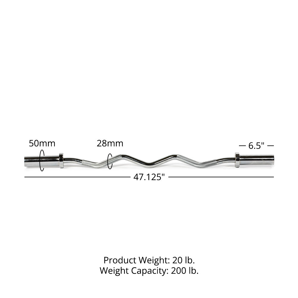 Titan Fitness Performance Series Olympic 4ft EZ Curl Bar, Barbell for Bicep/Tricep Curls, Rated 200 LB, Fits Olympic Weight Plates, Durable Steel Weight Bar for Weightlifting, Strength Training