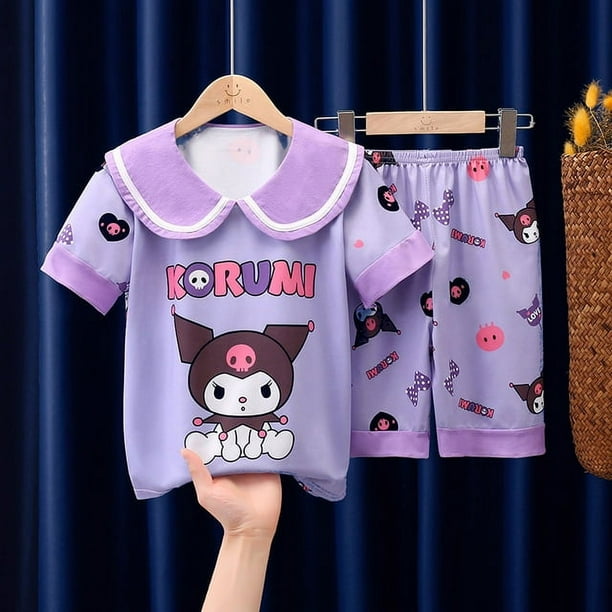 Lindo Sanrios verano pijamas de chico Kawaii Anime MyMelody Cinnamoroll Kuromi pantalones cortos de manga corta ropa de casa de dibujos animados conjunto de dos piezas regalo