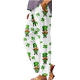 thumbnail image 3 of lcziwo Holiday Sales, Linen Pants for Women Loose Fit Plus Size Straight Leg Pants 2025 Summer Casual Elastic Waist Beach Pants St Patricks Day Shamrock Print Pants Green XXL, 3 of 6
