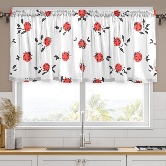 Ryvnso Ladybugs Leaves Curtains Sets Short Curtain Rod Pocket Half Window Cafe Farmhouse Tier 2 Panels 57"W x 24"L