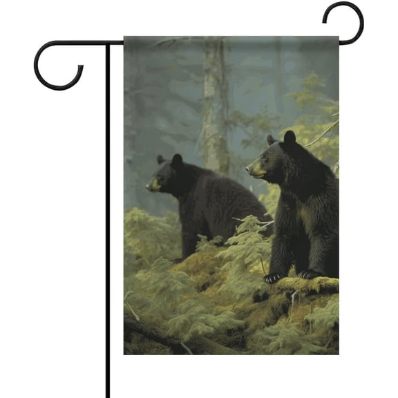 Welcome Garden Flag for Outside with Black Bears, 12 x 18 Inch Double Sided Yard Flag for Spring, Summer, Christmas and All Seasons