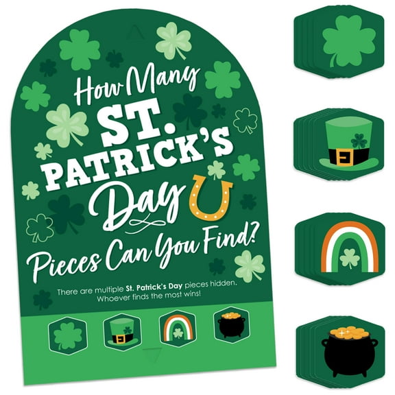 Big Dot of Happiness Shamrock St. Patrick's Day - Saint Paddy’s Day Party Scavenger Hunt - 1 Stand and 48 Game Pieces - Hide and Find Game