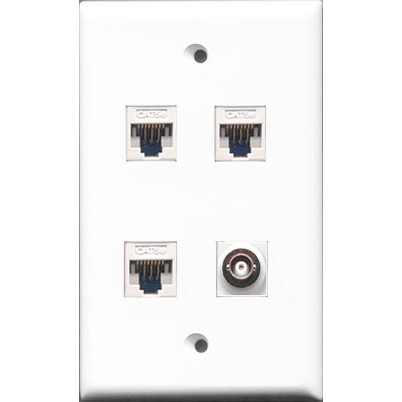 RiteAV - 1 Port BNC 3 Port Cat5e Ethernet White Wall Plate