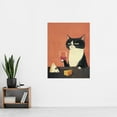 thumbnail image 4 of Artery8 Tuxedo Cat Drinking Wine with Cheese Painting For Kitchen Extra Large XL Wall Art Poster Print, 4 of 5