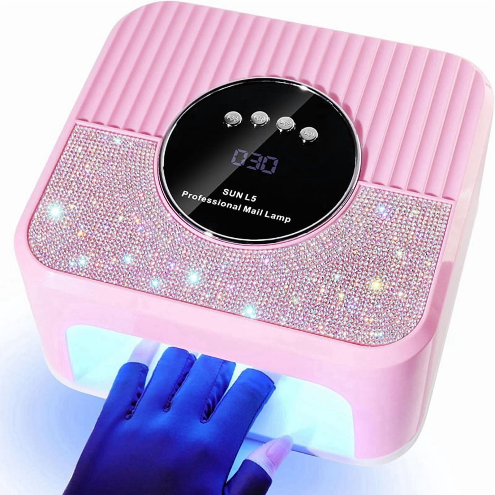 UV Nail Lamp Gel Nails,45LED Nail Lamp with 4 Timer Mode,Gel Nail Lamp Decorated with Sparkling Nail Rhinestone Pink(US)
