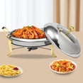 thumbnail image 5 of PRZL Gold Round Stainless Steel Food Warmer with Support Frame, Self-Serve Skillet 5-Piece Set, Lid, Chafing Dish, Handle, and Alcohol Fuel Can. Ideal for Family Dinners, Restaurants (12.05 inches), 5 of 9