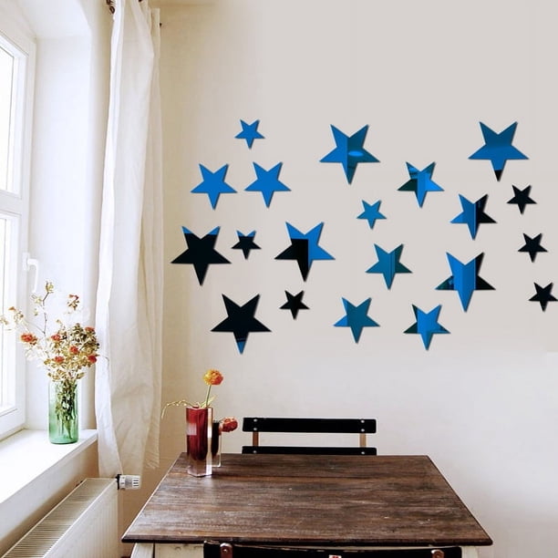 Pegatinas de pared con espejo de combinación de tres tamaños de estrellas, grande, mediano y pequeño