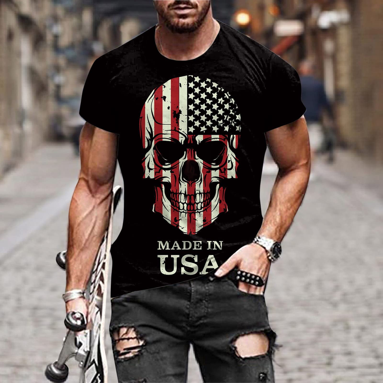 Military Shirts for Men American Flag Skull Print Graphic Patriotic ...