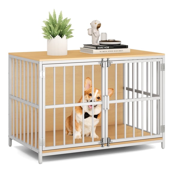 SAEWUD 40” Heavy-Duty Dog Crate Furniture with 2 Lockable Doors & Removable Tray – Stylish Wooden Dog Kennel for Small to Medium Breeds, Living Room & Bedroom Décor