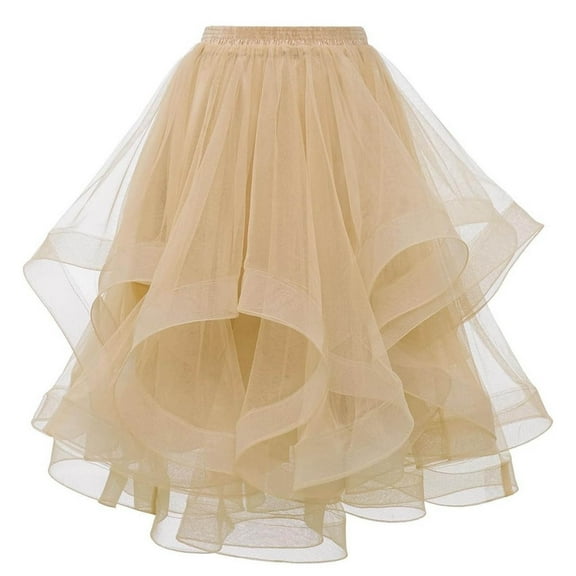Homenesgenics Skirt for Women Plus Size Long Fashion Skirt Womens Ladies Solid Skirts Puff Hem Mesh Long Skirt Maxi Dress Brown L