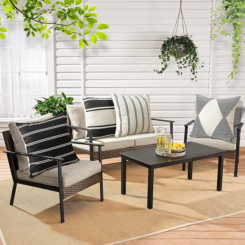 Pack of 4 Outdoor Throw Pillow Covers 18x18 Inch Waterproof Modern Geometry Decorative Square Garden Cushion Cases/Shell for Couch Patio Furniture Tent Balcony (Black)