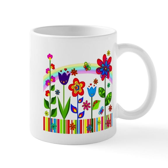 CafePress - Rainbow Spring Flowers Mugs - 11 oz Ceramic Mug - Novelty Coffee Tea Cup