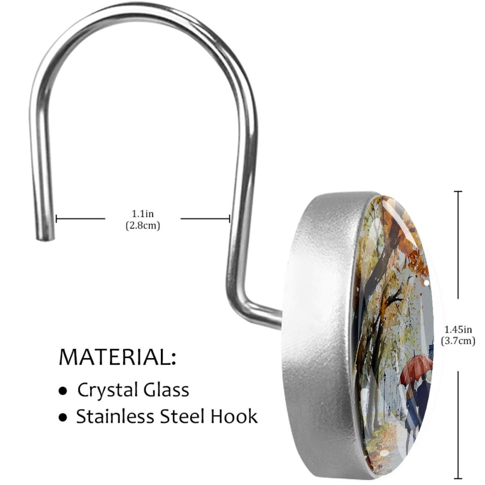 Youngers Pairs Tower Shower Curtain Hooks Round Crystal Glass, Set of 12 Shower Curtain Rings - Shower Hooks for Curtain Shower Rings