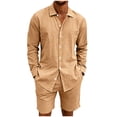 thumbnail image 2 of Maqroz Mens 2 Piece Outfits 2 Piece Casual Long Sleeve Summer Set Button Down Lapel Shirt & Elastic Waist Shorts Solid Lightweight Formal Dailywear, 2 of 9