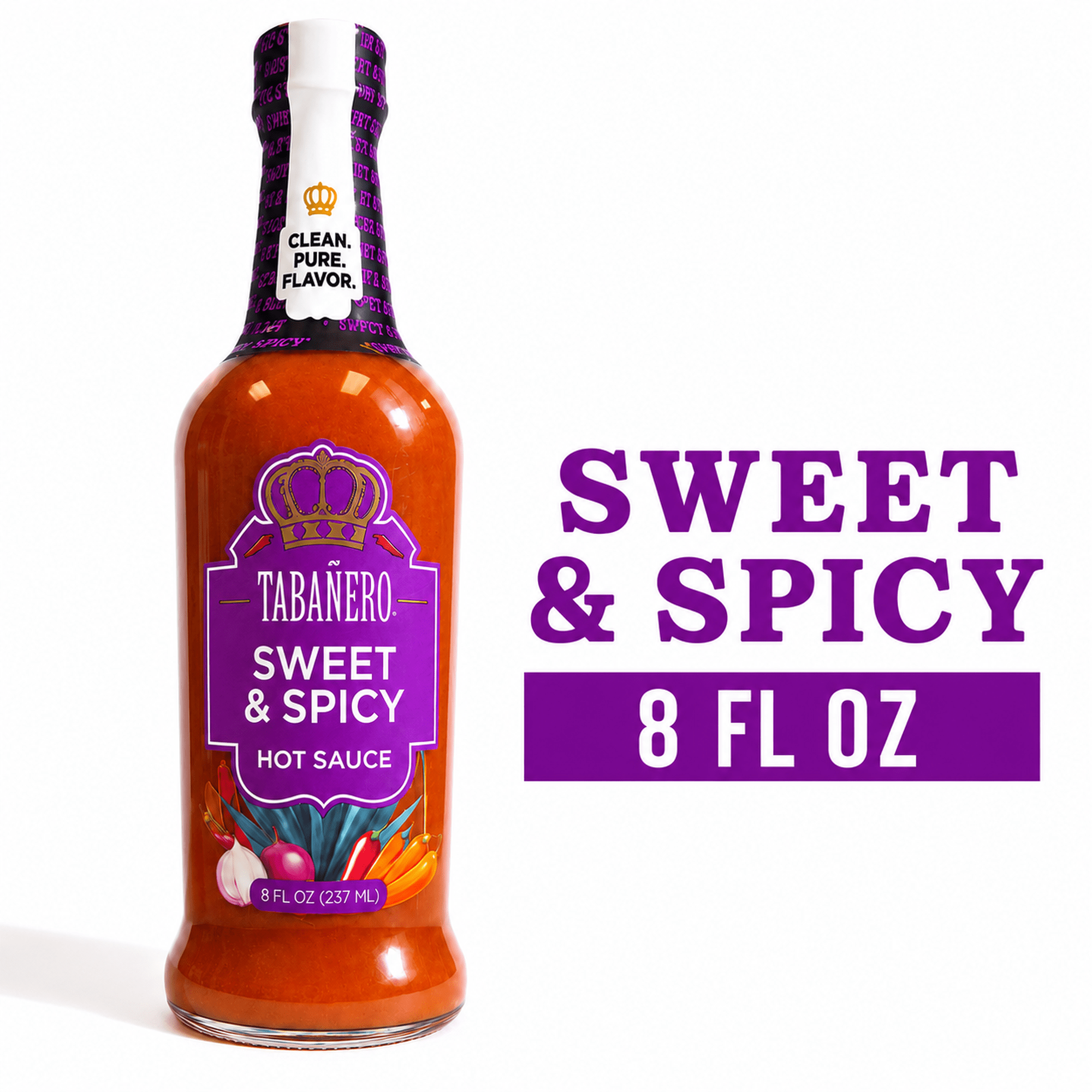 (2 pack) Tabanero Sweet and Spicy Agave Hot Sauce, Habanero, All Natural, 8 oz