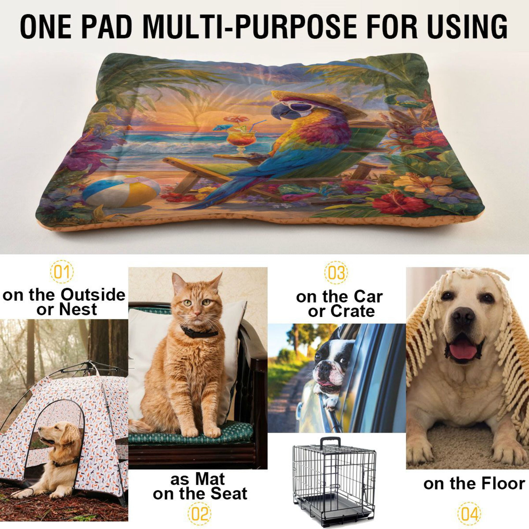 Qxltty Beach Parrot Ped Pad Wear-resistant and Hard to Bite Through Sleeping Pad for Small Medium Large Dogs Winter Pet Bed 36×24in