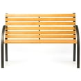 thumbnail image 2 of Classical Wooden Slats Outdoor Park Bench with Steel Frame, Seating Bench for Yard, Patio, Garden, Balcony, and Deck, 2 of 7