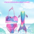 thumbnail image 2 of Conjunto de bikini de traje de baño para niñas de 3 piezas con trajes de baño de sirvienta de mar con cola de pez (120), 2 of 10
