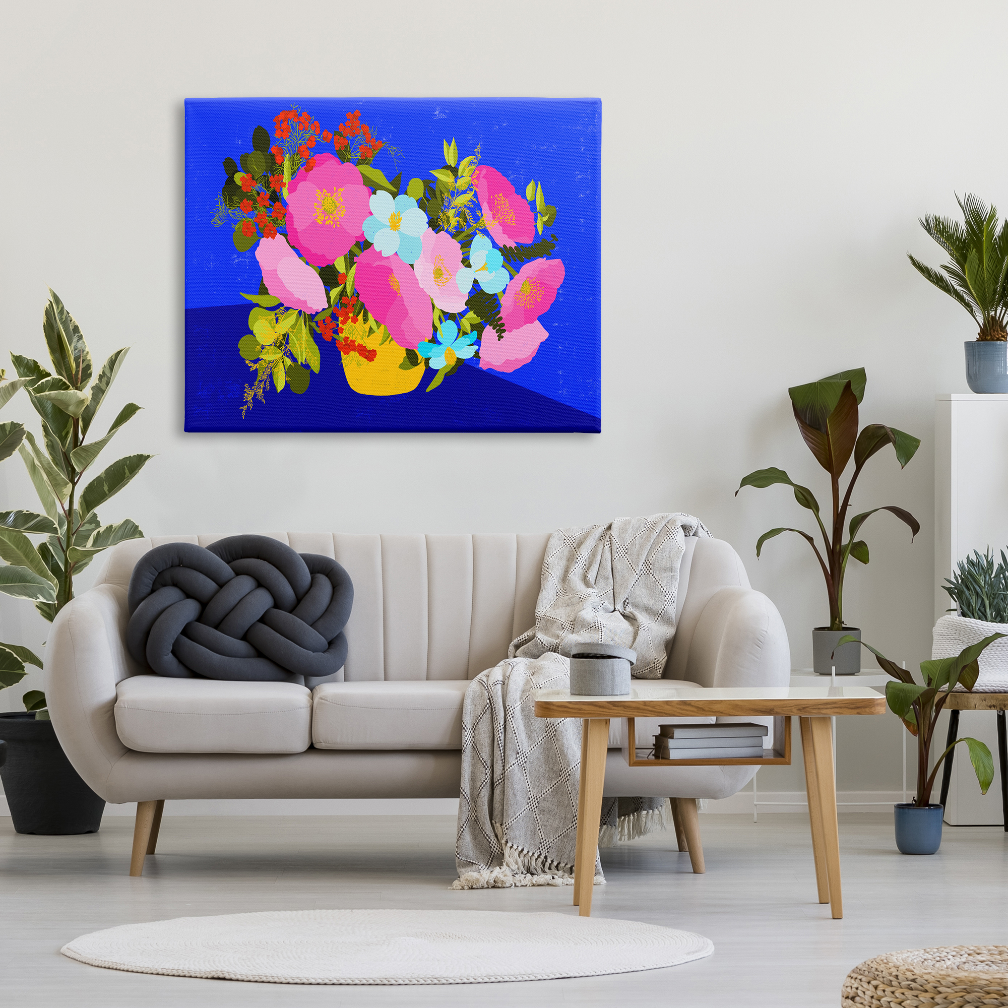 Stupell Industries Vivid Pink & Blue Bouquet Botanical & Floral Painting Gallery Wrapped Canvas Art Print Wall Art, 48 x 36