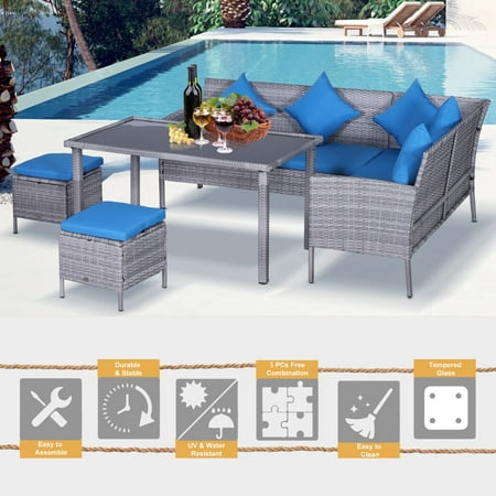 5pcs Rattan Dining Set Sofa Table Footstool Outdoor W Cushion Garden Furniture Canada - Two Seater Outdoor Bench Cushions Philippines 5pcs Rattan Dining Set Sofa Table Footstool Outdoor W Cushion Garden Furniture Canada - Two Seater Outdoor Bench Cushions Philippines