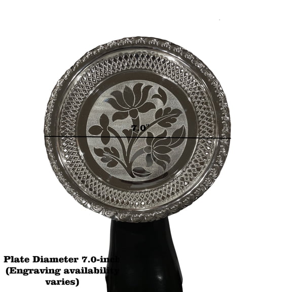 925 Sterling Silver Hallmarked Designer SMALL Puja Plate - Style#04 Plate Diameter (Design Varies by Size): 6.5" Plate (Dia=6.5 inch)