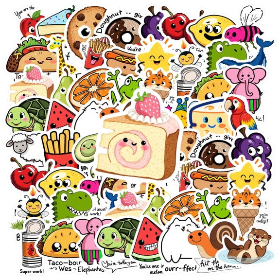 35pcs Funny Animal Stickers Cute Kids Stickers Food PVC Stickers for Laptops Notebooks Phones