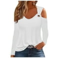 thumbnail image 2 of Fall !3/4 Sleeve T Shirts for Women Plus Size Women's Casual Solid Color Shoulder Drop Long Sleeve Pullover Long Sleeve Top V-Neck Top/Shirt Black XL, 2 of 6