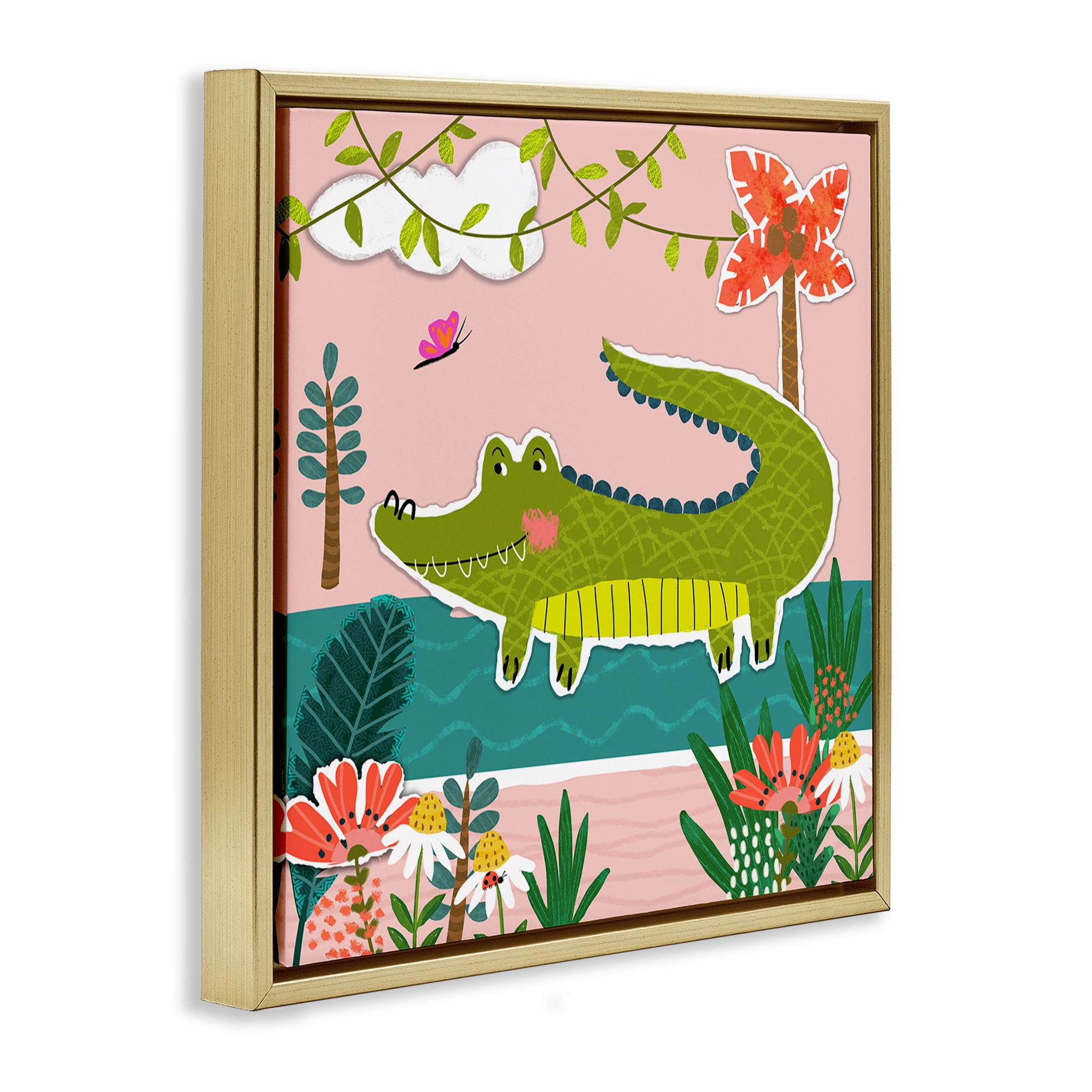 Stupell Industries Alligator In Swamp Animals Painting Gold Floater Framed Canvas Art Print Wall Art, 25 x 25