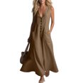 thumbnail image 5 of Uscallm Women's Sleeveless V Neck Maxi Dress Button Down Flowy Solid Boho Long Dresses Casual Lightweight Beach Vacation Summer Sundress, Brown S, 5 of 7