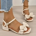 thumbnail image 6 of Xfvqtps Womens Heeled Sandals Adjustable Ankle Buckle Bow Open Square Toe Block Heel Summer Sandals Beige, 6 of 9