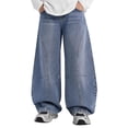 thumbnail image 3 of Afuyipoi Boys Denim Jeans Size 5-15 Solid Color Loose Wide Leg Straight Fit Retro Casual Pants for Kids Daily Wear School Outdoor Blue Size 12, 3 of 10