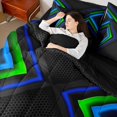 thumbnail image 4 of Manfei Geometric Triangle Bedding Comforter Set 7-Piece, Black Blue Green Full Bedding Set, Neon Red Lights Fitted Sheet Flat Sheet, Breathable Home Decor, 4 of 8