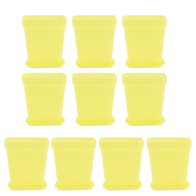 10pcs Cuadrado de plástico Maceta linda Mini macetas decorativas Macetas Suculentas creativas Guardería Floral Holder Organizador Suministros de jardín con bandejas (amarillo 7 cm)