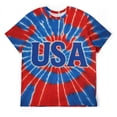 thumbnail image 3 of LAOLIUSN USA Patriotic Tie Dye T-Shirt, Red White Blue 4th of July Graphic Tee, Short Sleeve Crew Neck Shirt, S-4XL, 3 of 7