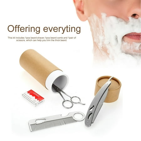 Lhcer Mustache Facial Hair Care Tool Men Beard Brush Comb Kit Men