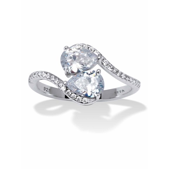 PalmBeach Jewelry 1.58 TCW Pear Cut Cubic Zirconia Sterling Silver Bypass Ring