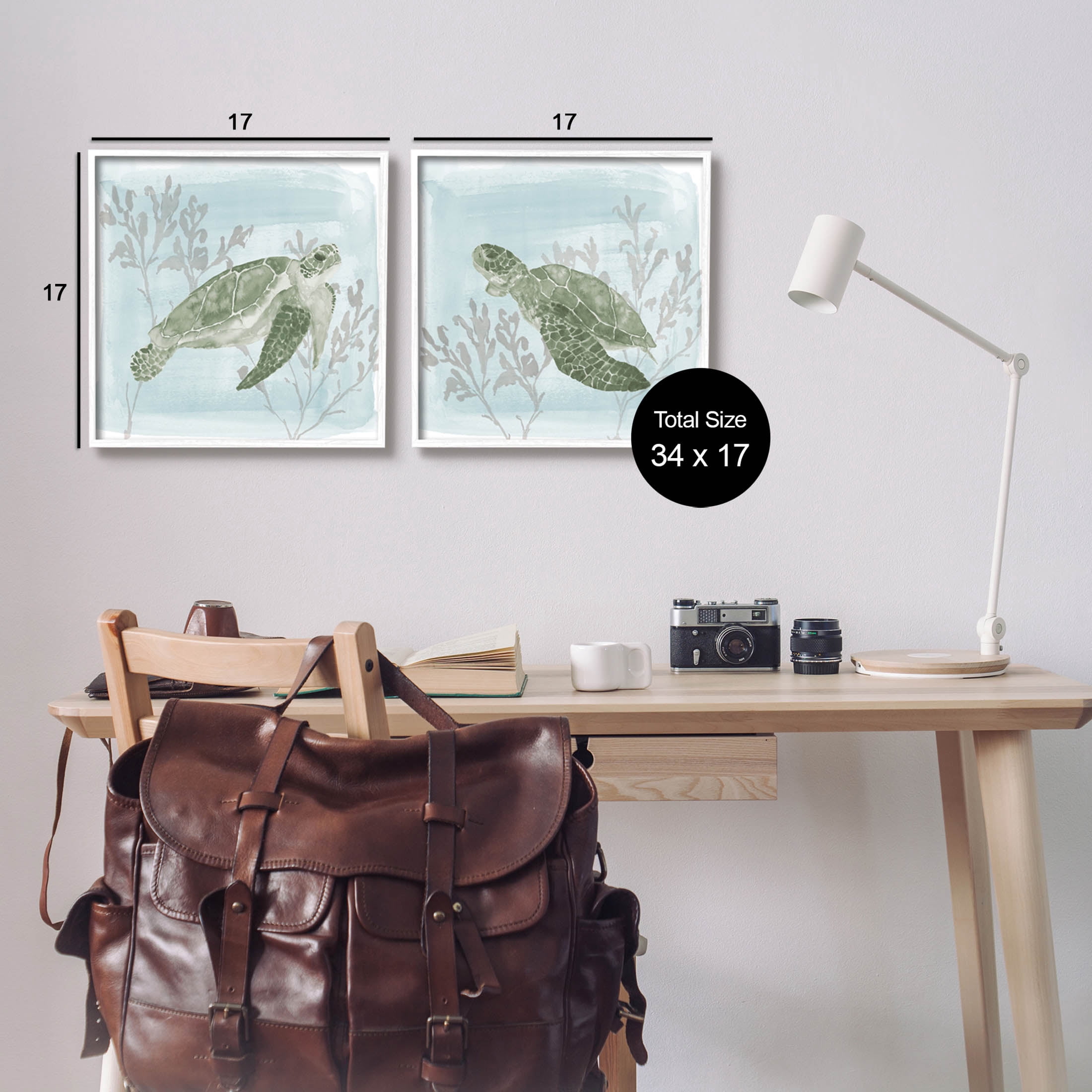 Underwater Sea Turtle Coral Landscape Animals & Insects Graphic Art White Framed Art Print Wall Art, Set of 2