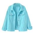 thumbnail image 2 of Labakihah coats for women Womens Candy Color Denim Jacket Relaxed Fit Casual Jean Trucker Jacket Sky Blue XL, 2 of 9