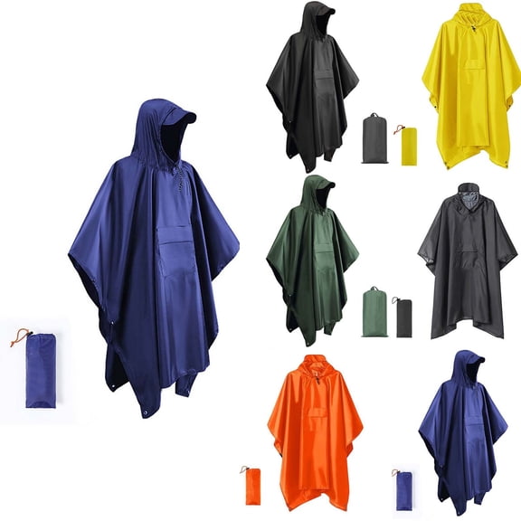 Hooded Portable Rain Poncho for Hiking Camping Fishing Outdoor Protection