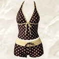 thumbnail image 6 of longantii Y2k Polka Dot Tankini, Women's Y2k Swimsuits Vintage 2 Pieces, Summer V Neck Halter Top with Shorts Whimsy Beach Bikini Yellow S, 6 of 6