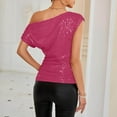 thumbnail image 5 of Bjutir T Shirts For Women Tees One Shoulder Sequin Sparkly Tops Ruched Asymmetrical Glitter Tops Party Shirts Hot Pink S, 5 of 6