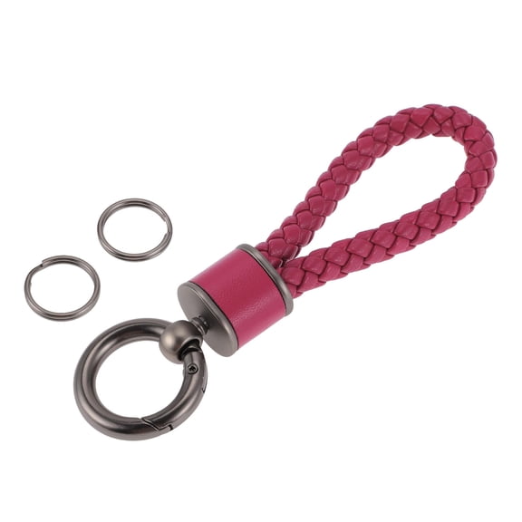 Unique Bargains Car Keychain Universal Key Chain with Ring for Key Fobs for Women Faux Leather Rose Red