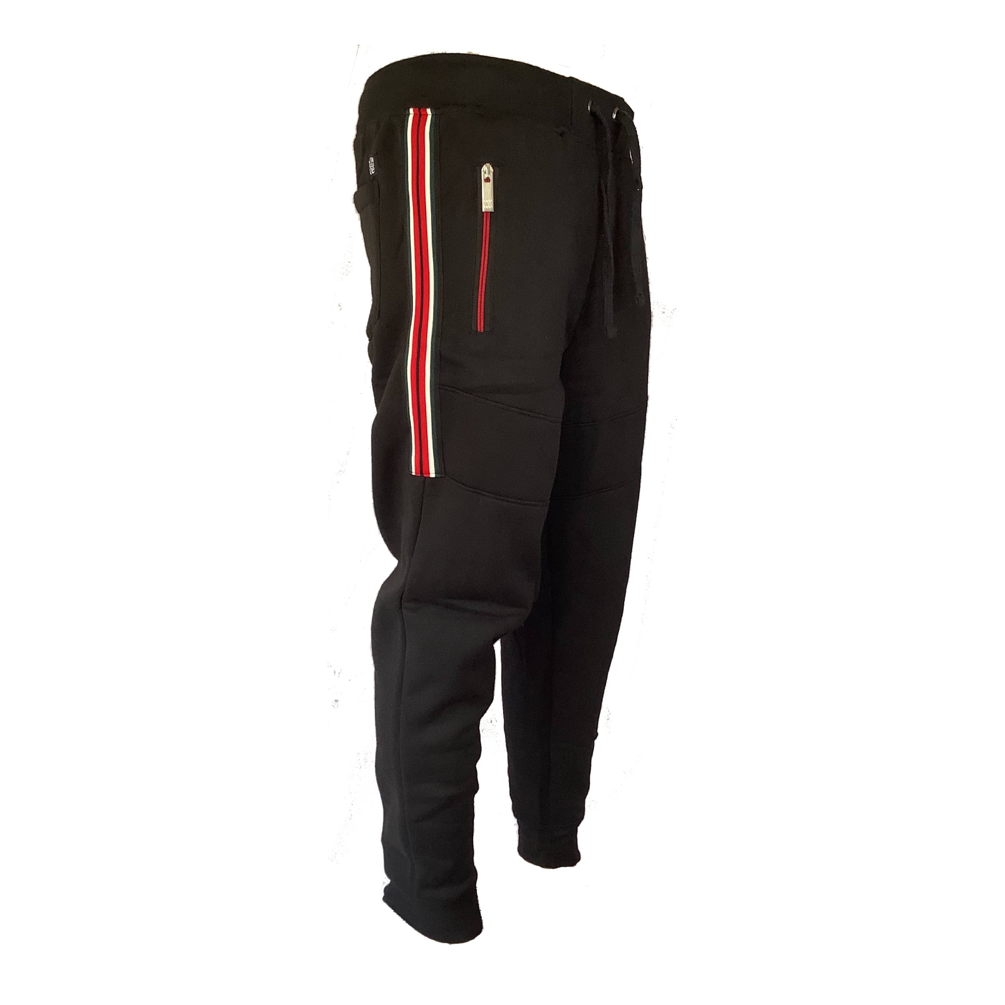 Men's Fleece Jogger Sweatpants With Zipper Pockets Slim Fit Warm Lounge Gym  (S, Black) 