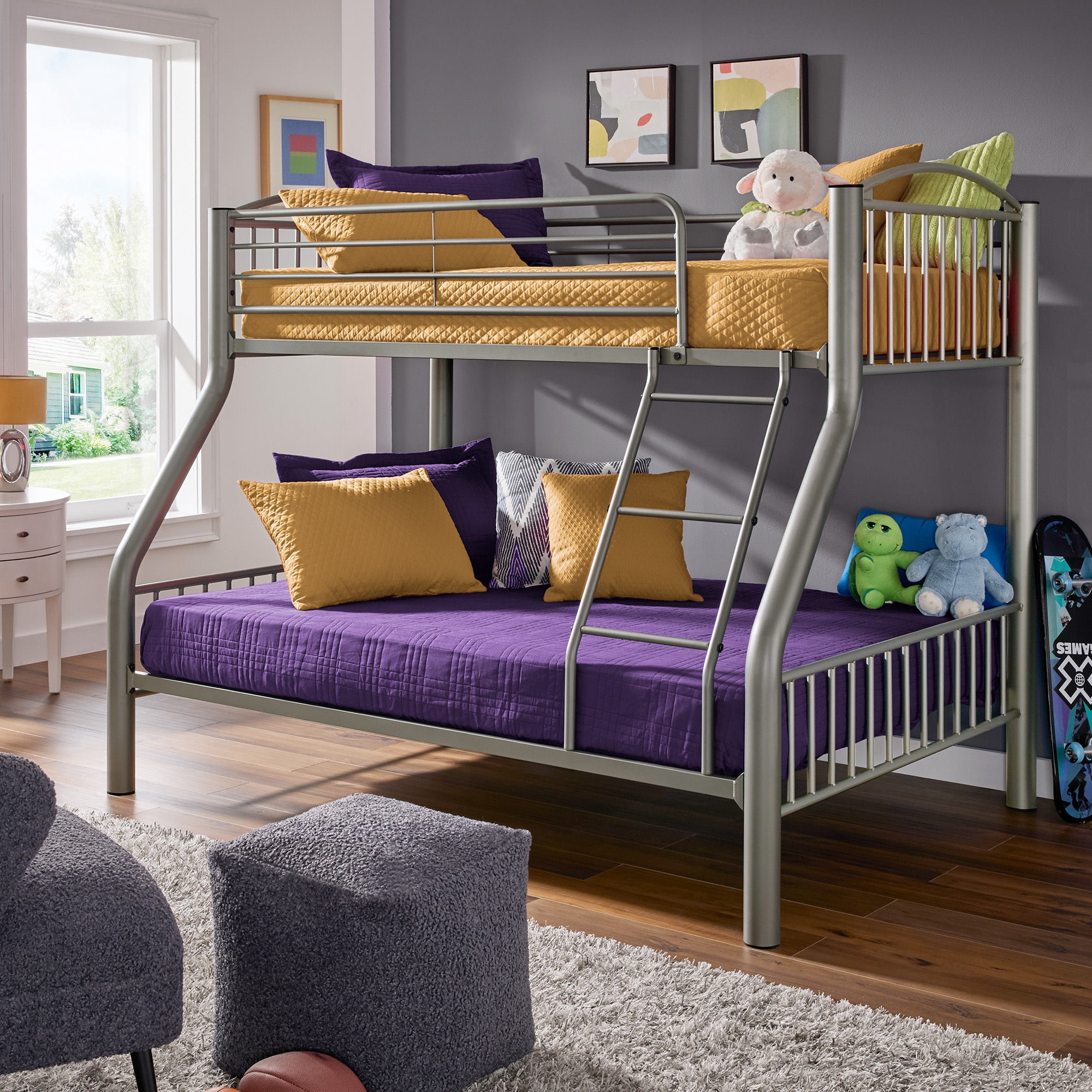 Weston Home Visalia Kids Metal Twin over Full Bunk Bed, Gray