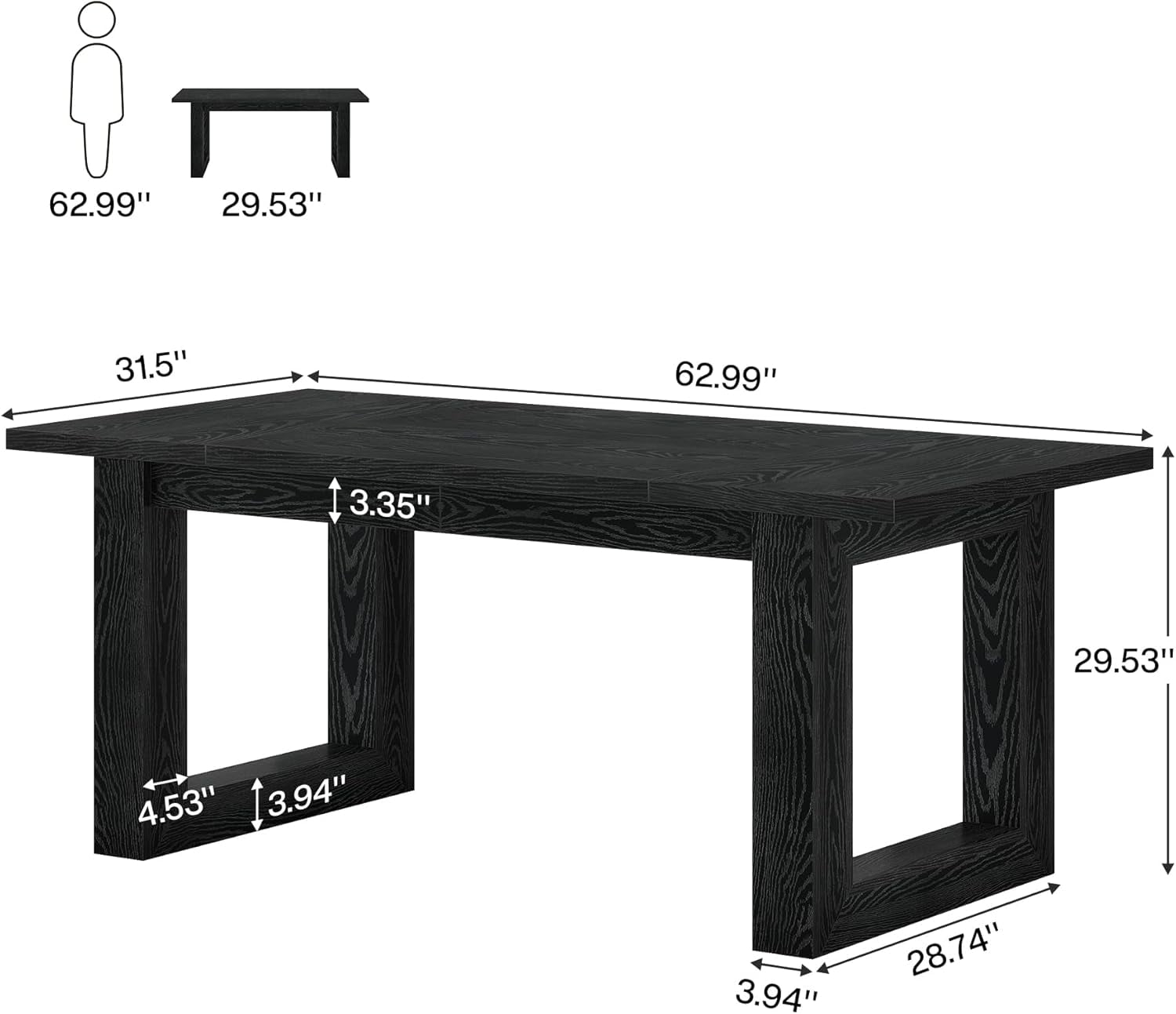 Tribesigns 63-Inch Executive Desk Large Computer Table with Solid Wooden Base, Work Desk for Home Office (Black)