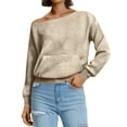 thumbnail image 7 of WTOBBY Women's Casual Fashion Solid Color Off-Shoulder Long Sleeve Loose Sweatshirt with Pockets, Trendy Design for Women, Comfortable and Stylish for Everyday Wear,Khaki 2XL, 7 of 7