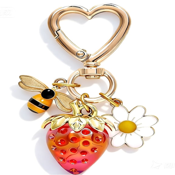 DESIGNICE Cute Strawberry Bag Charms, Kawaii Flower Daisy Keychain Accessories Decor for Women Purse Gift Car Key Chain Purse Charms